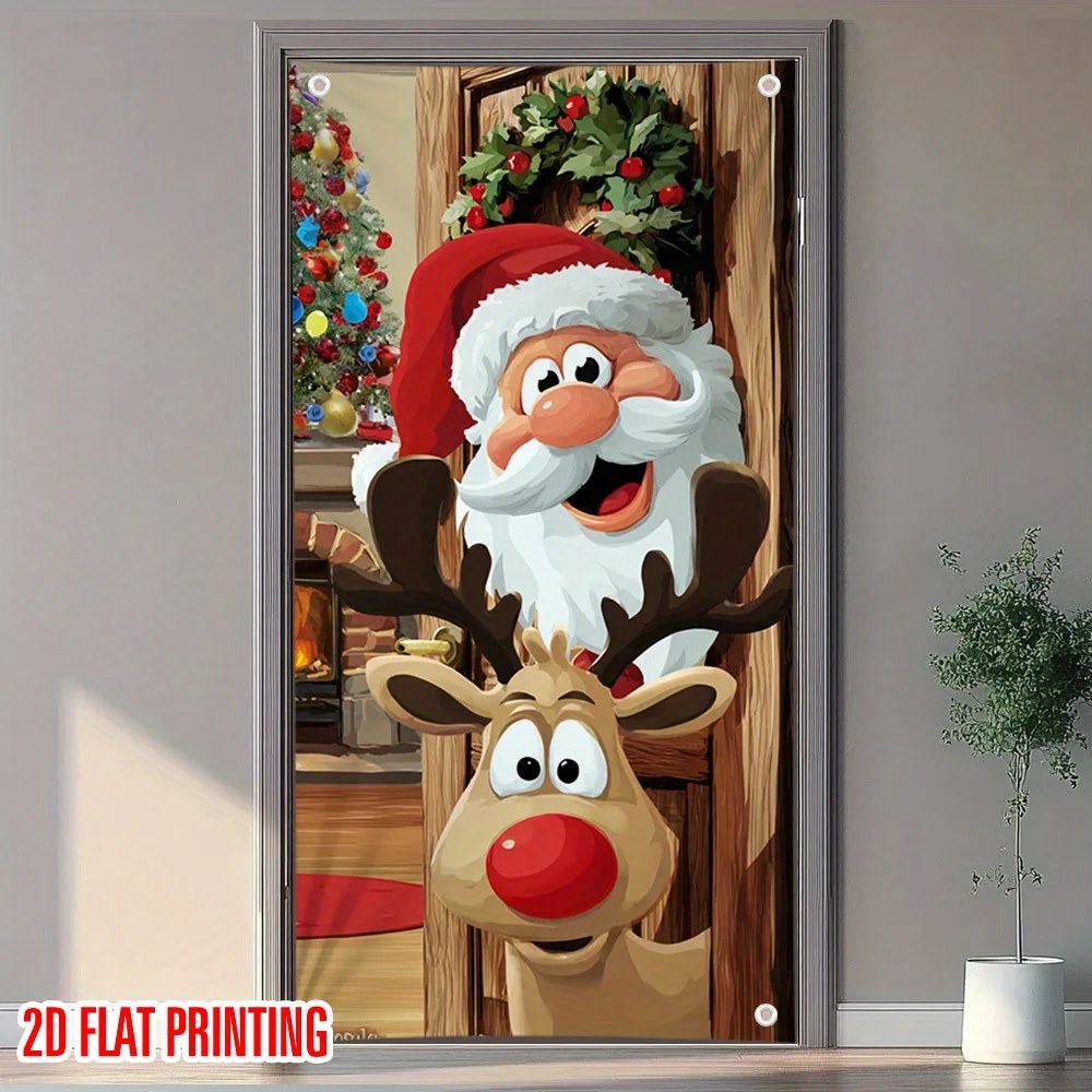 قطعة واحدة من لافتة عيد الميلاد تتميز بسانتا كلوز ورنة، مناسبة لتزيين مدخل المنزل #3