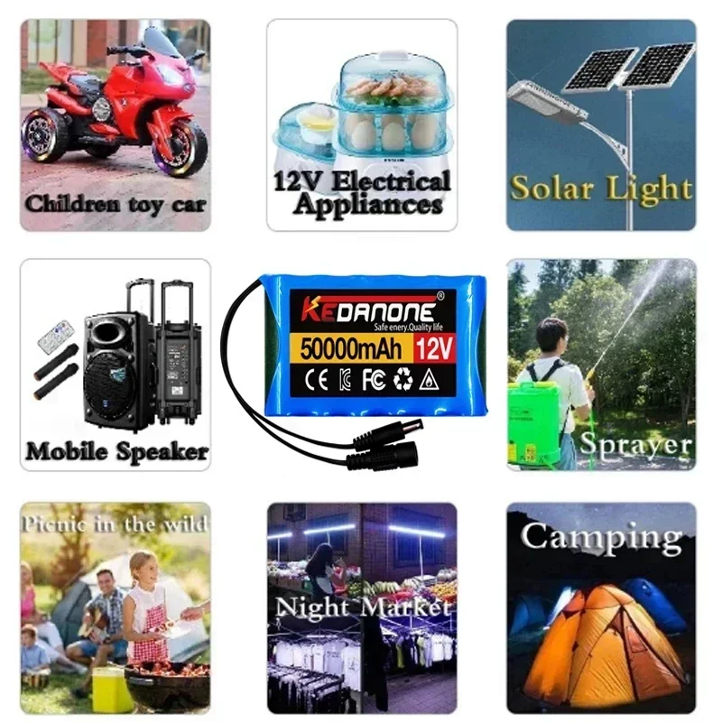 2024 Portable Super 12V 50000mah Rechargeable Lithium Ion Battery Pack Capacity DC 12.6v 30Ah CCTV Cam Monitor + Charger