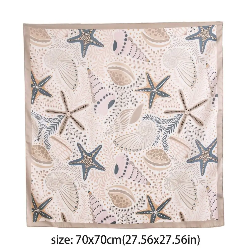 Retro Printed Starfish Print Scarf Conch Y2K Shell Silk Scarf Headband Sea Star Hair Scarf Vacation view 6