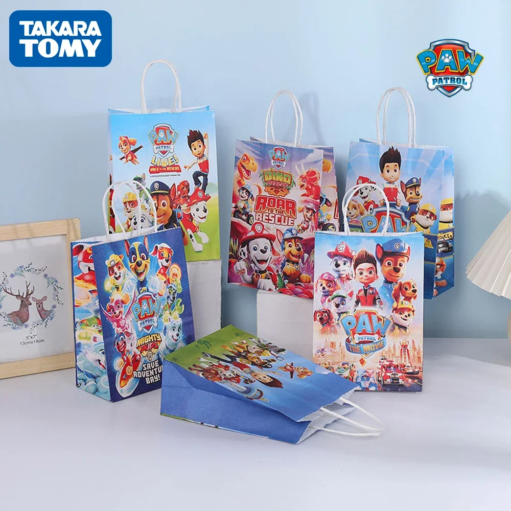 Paw Patrol Candy Paper Bags Anime Paper Gift Bag Kraft Paper Production Cartoon Handbag Kids Birthday Gift Wrapping Pouch