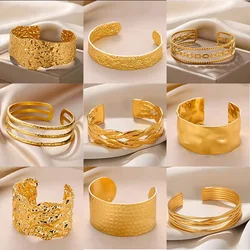 Vintage glatte unregelmäßige Twist breite Armbänder für Frauen Gold Farbe Edelstahl Geometrie offene Manschette Armreifen Schmuck Geschenk