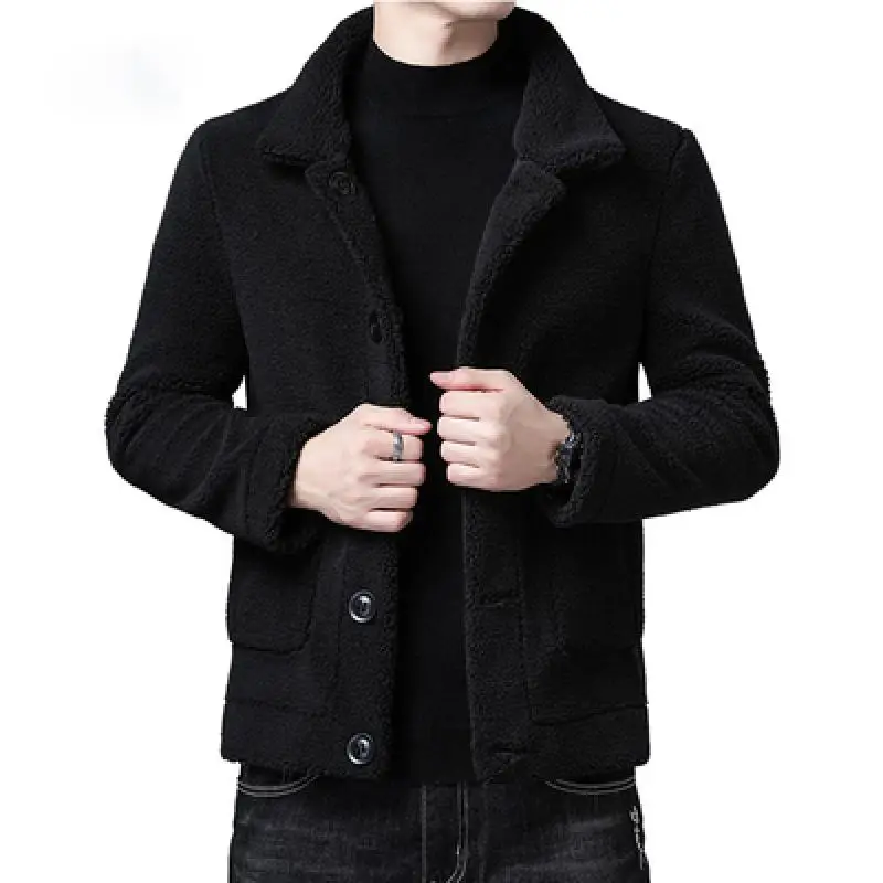 

Nice Winter Pop Faux Fur Woolen Coat Men Turn Down Collar Button Black Brown Casual Jacket Outwear Thickening Plus Size Overcoat