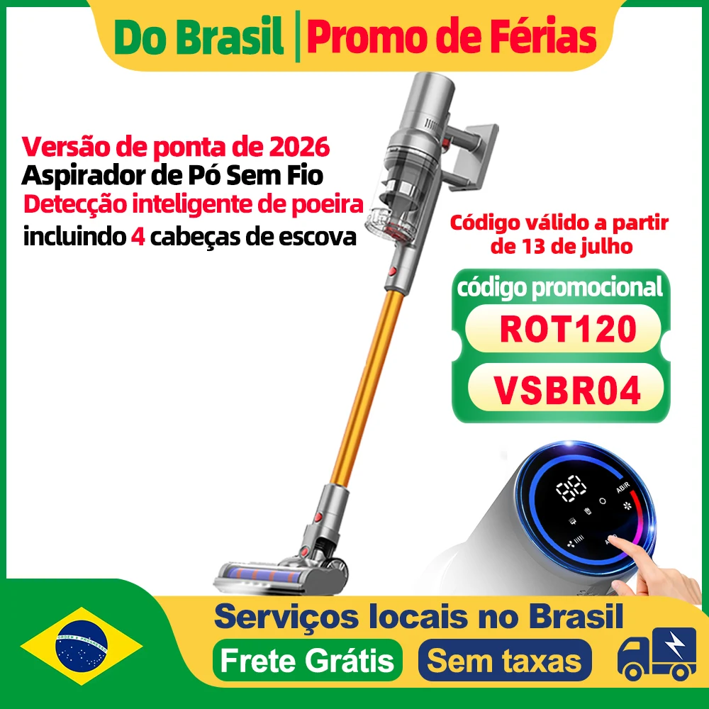 Aspirador de Pó Portátil Sem Fio ABIR VC205, 27000PA, Sensor de Poeira Inteligente, Tela de Toque LED, Controlo Automático de Velocidade, Eliminador Portátil de Ácaros