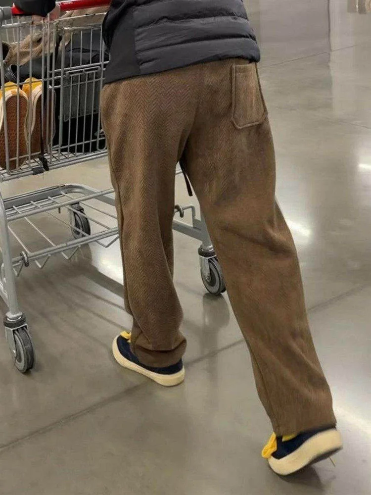 

Мужские зимние брюки с флисовой подкладкой, расклешенные, с узором в виде пшеничного колоса, прямого кроя, повседневные, с высокой талией