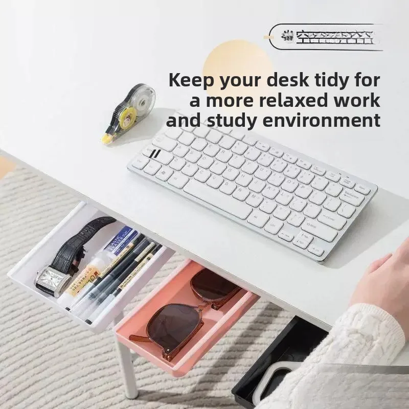 Invisible under Desk Drawer Storage Box Hanging Office Desk Bottom Storage Box Bar Mounted Pull out Drawer under Table Storage