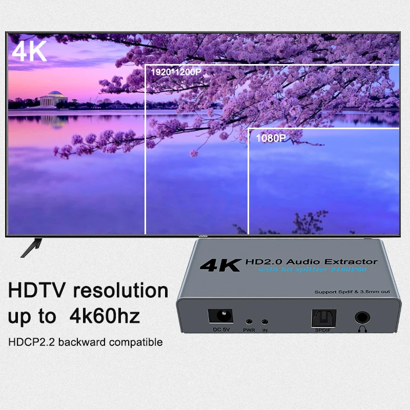 

HD 2.0 Audio Extractor Support 4K 60Hz HDR HD Converter Adapter HDR HDMI-Compatibility to Optical TOSLINK SPDIF Audio