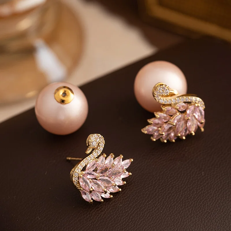 2024 New Swan Pearl Diamond Earrings for Women Anniversary Gift