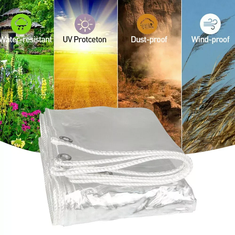 450gsm Clear Tarpaulin Heavy Duty Waterproof Transparent Glass Pet Cover Tarp UK