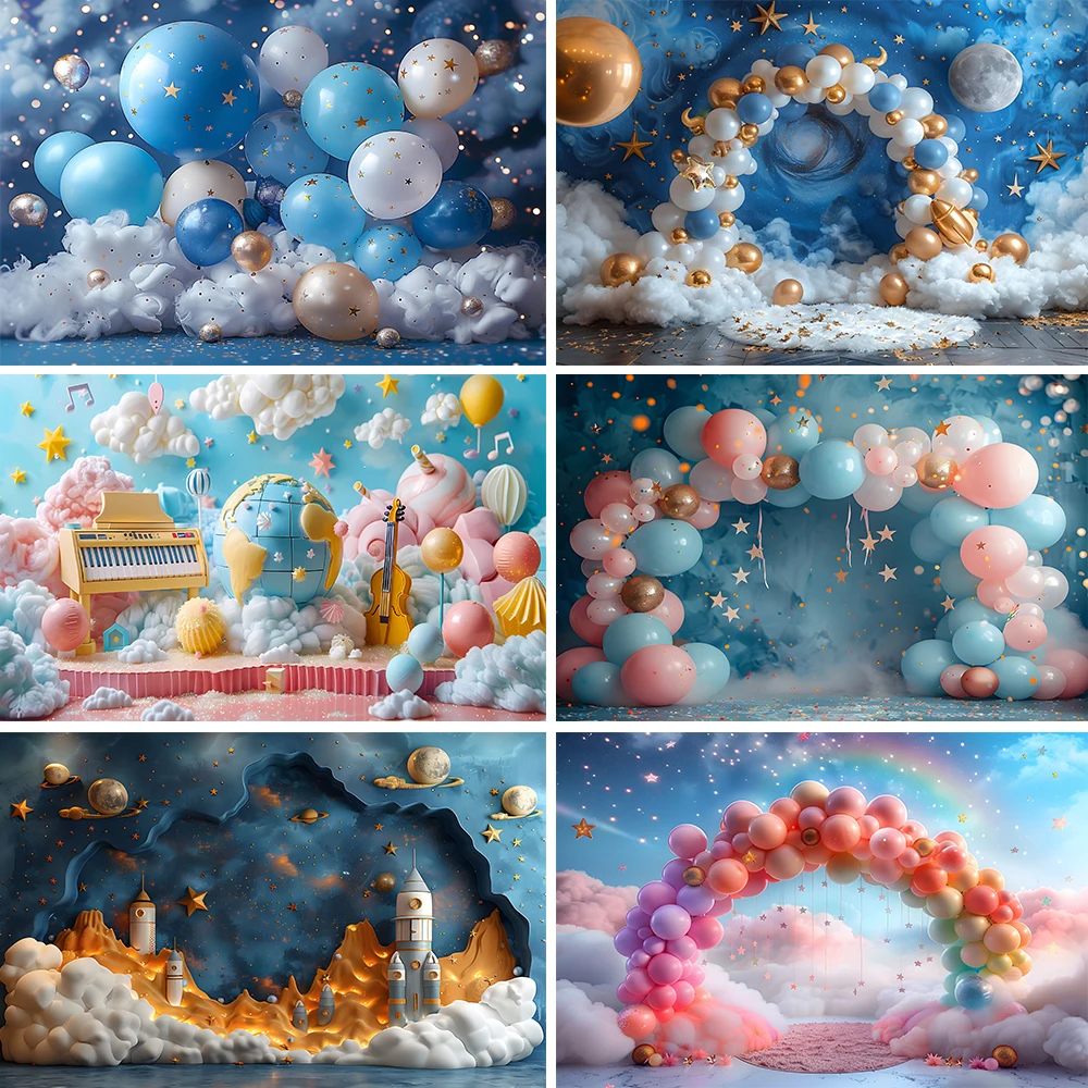 

Newborn Baby Birthday Backdrop Colorful Air Balloon Cloud Boys Girls 1st Birthday Cake Smash Party Decor Photography Background