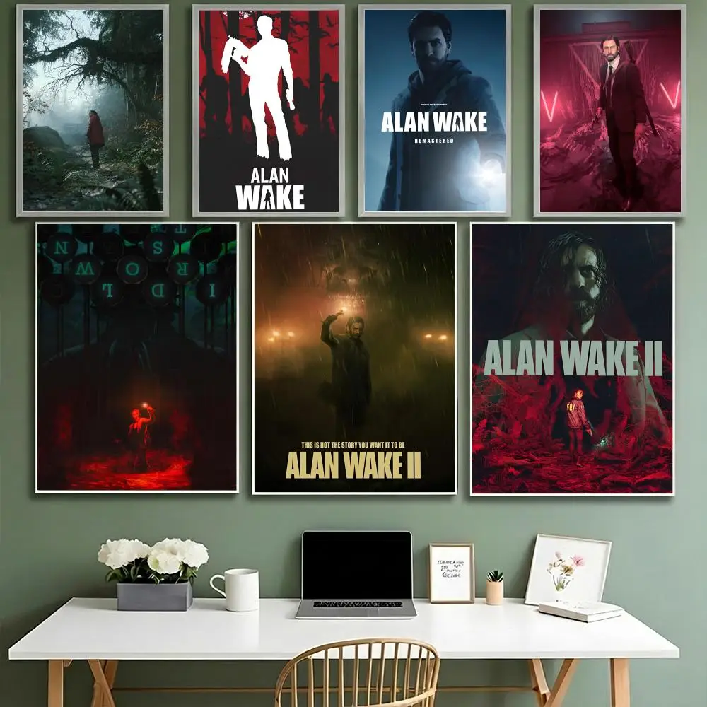 A-Alan W-Wake2 Horror Game Poster HD Waterproof High-Toughness Self-Adhesive Wall Decor Universal