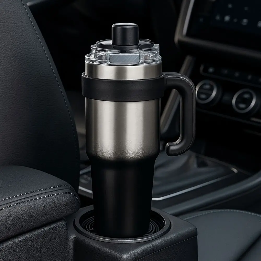 

Gift Large Capacity Thermos Cup Ceramic Liner Straw Travel Mug Double Walled Ceramic Coating Insulated Coffee Mug Desktop