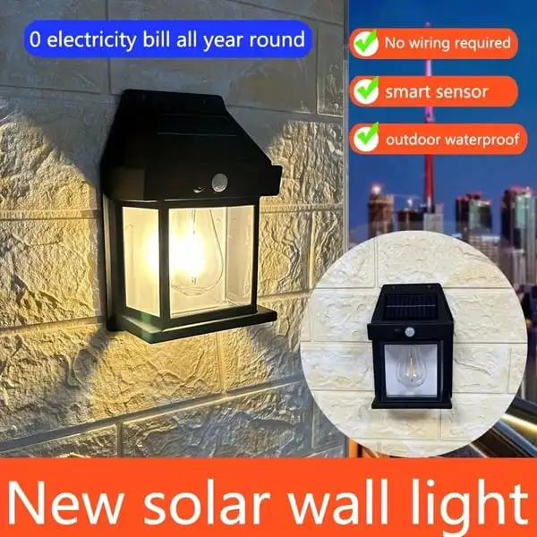 

New Solar Tungsten Wall Lamp Three Modes Outdoor Villa Garden Courtyard Waterproof Decoration Induction Lantern Small Night Lamp