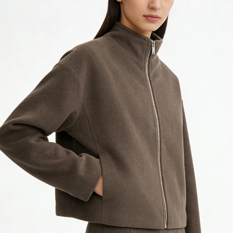 

Vintage Stand Collar Women's Cropped Jacket Zipper Loose Full Sleeve Thick Warm Coat 2026 Autumn Winter Lady New in Outwear