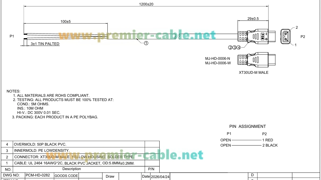 XT30 Stecker auf offenes Ende Stromkabel 16AWG XT30 Pigtail mit blankem Kabelende für RC-Akku, FPV-Drohne, LED-Licht, tragbare Powerstation – Detail 1