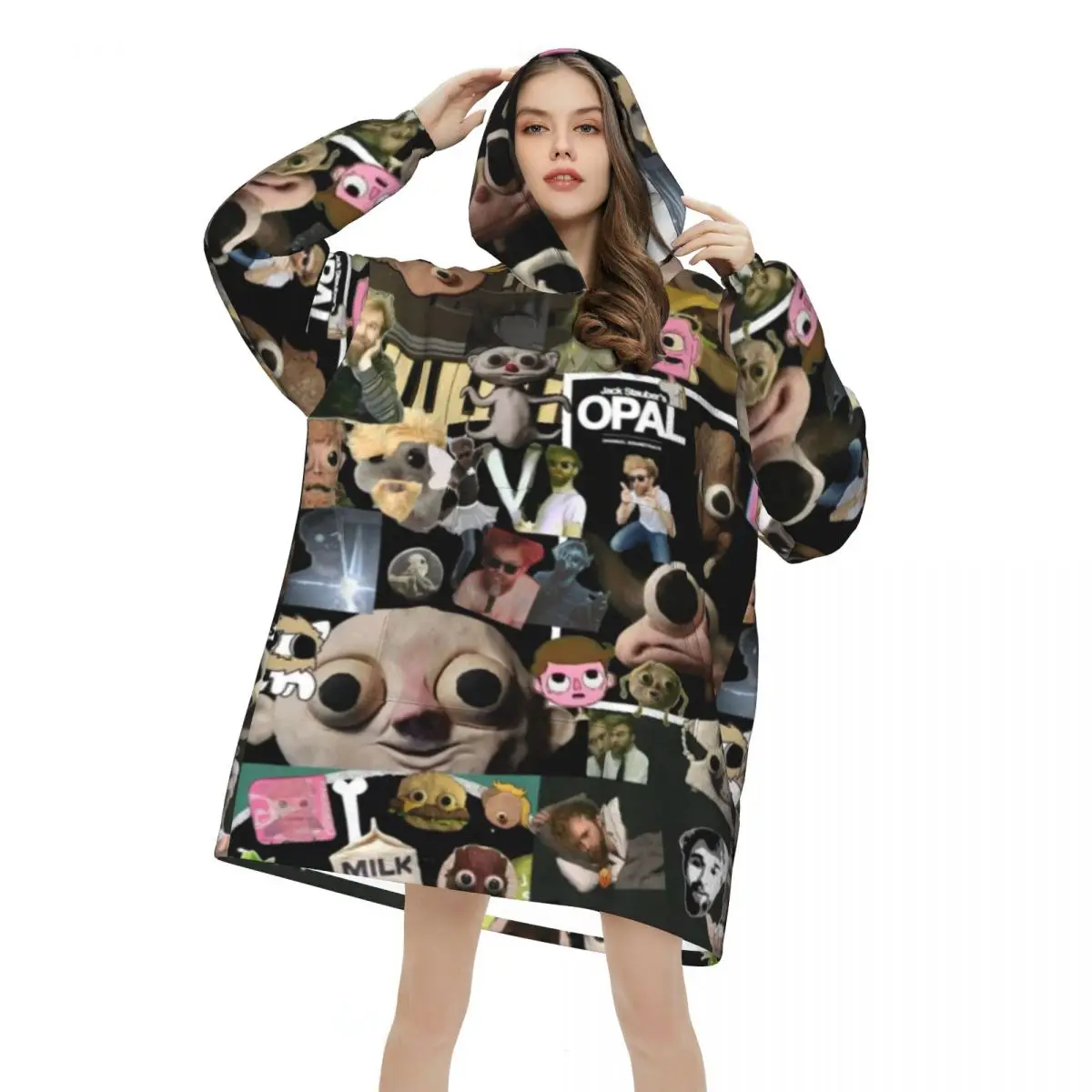 Jack Stauber Mix Wearable Blanket Hoodie for Women Men Warm Cozy Oversize Blanket Sweatshirt Thick Fleece Hooded Blanket