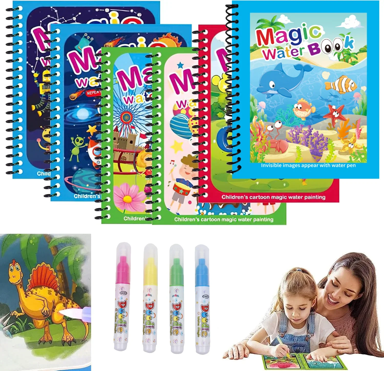 Reusable Coloring Water with Water Pen Children Graffiti Magic Water Painting Book Sensory Early Education Puzzle Drawing Toys