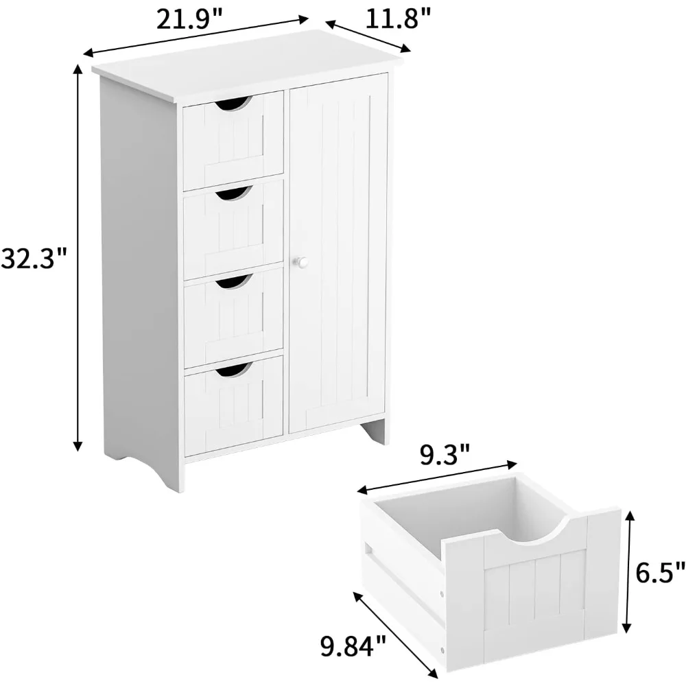 Armario de almacenamiento para baño, organizador de pie con gran espacio y estantes ajustables, muebles multifunción, blanco