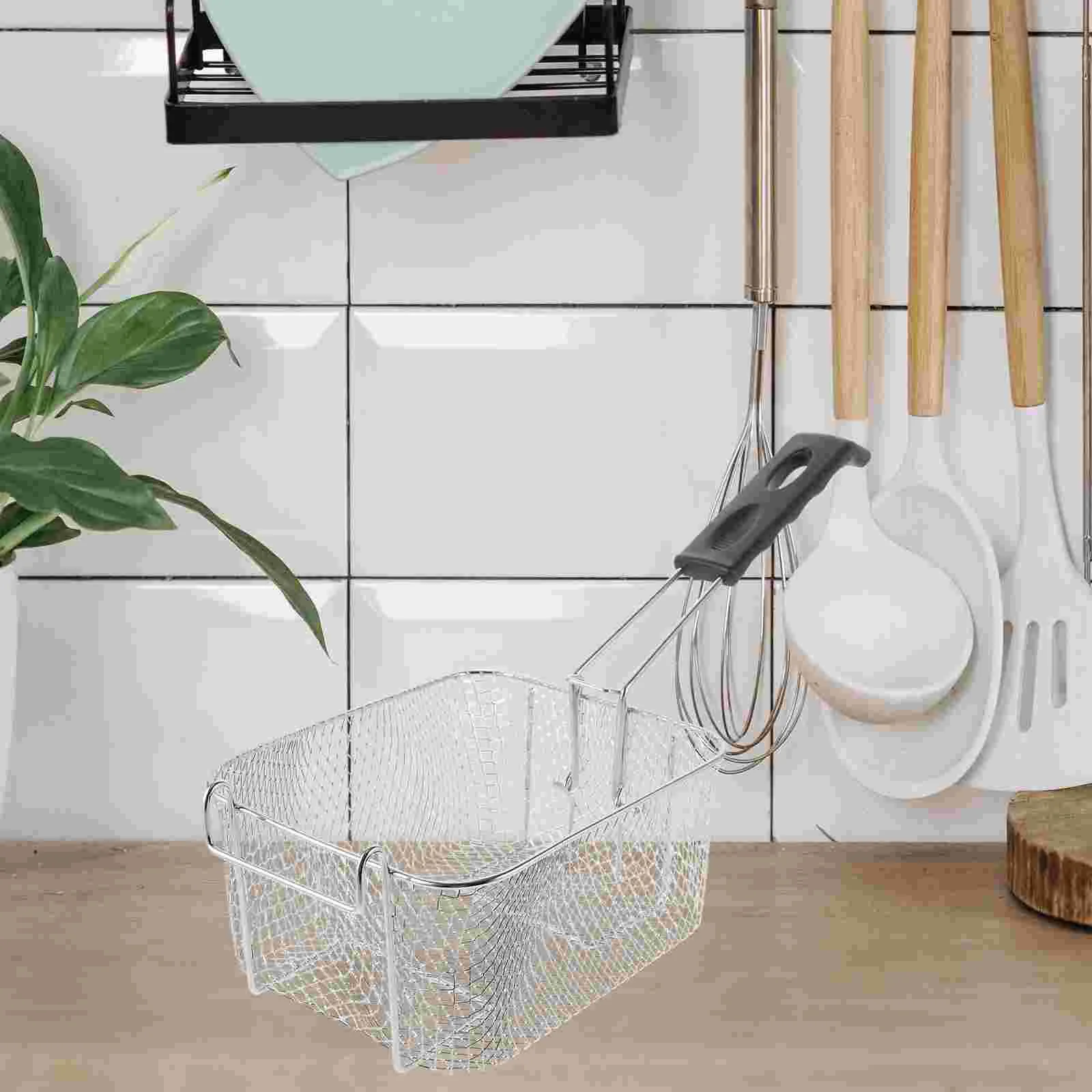 

Stainless Steel Deep Fry Basket Wire Mesh Strainer with Long Handle Frying Cooking Tool Food Presentation Tableware (Silver)