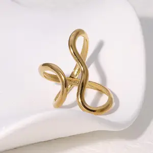 Fashion Stainless Steel Tahan Air Cincin Terbuka Pesona Kepribadian PVD Emas Asli 18K Perhiasan Trendi Berlapis untuk Wanita 6 cincin asli penjualan terbaik - №