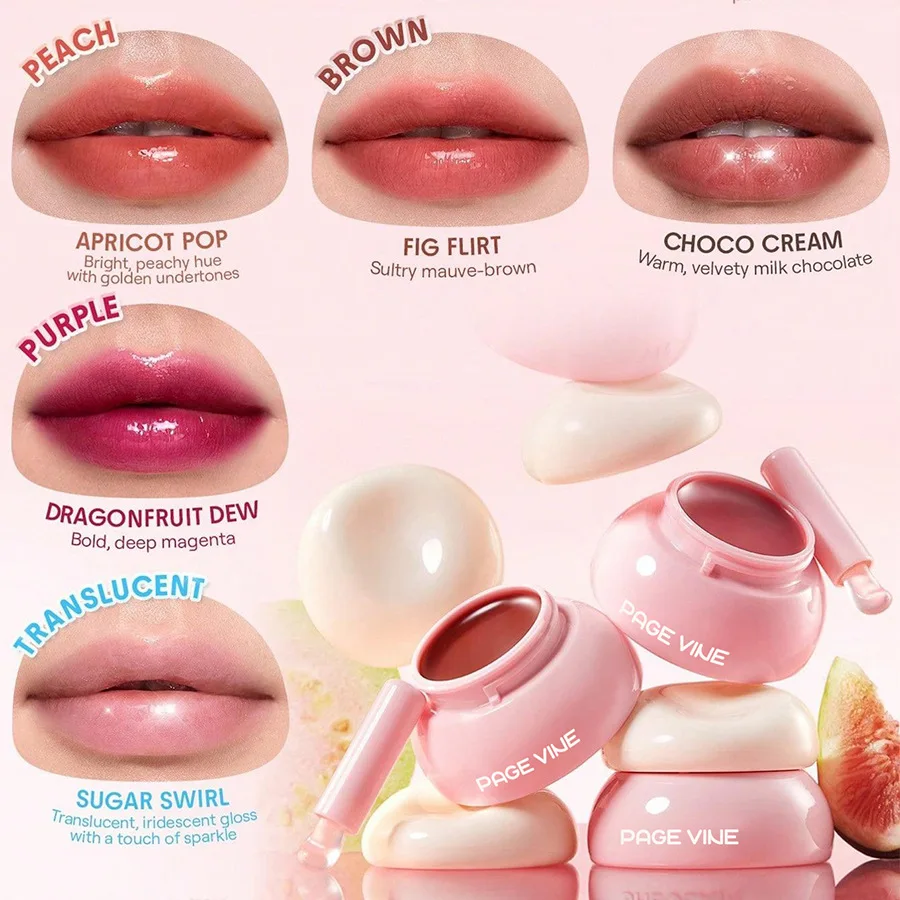 Page Vine Lip Glaze with Lip Brush - Waterproof Long-Lasting Hydrating Lip Mask to Reduce Lip Lines Glossy Lip Gloss Makeup
