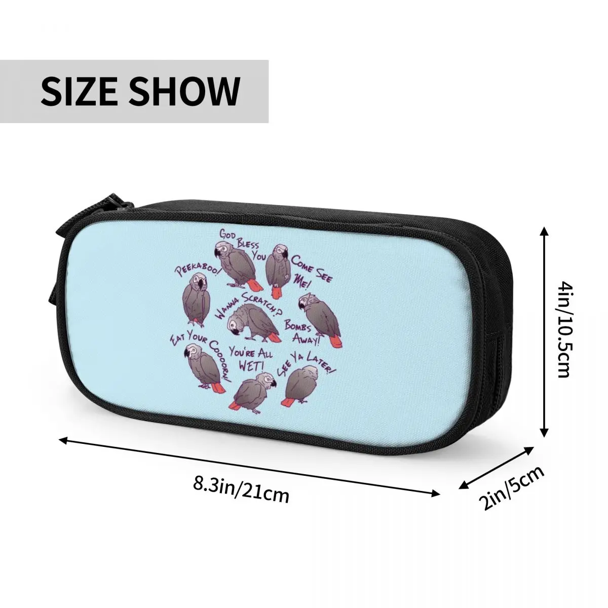 Customized Funny African Grey Parrot Pencil Case for Girls Boys Large Capacity Talking Bird Pen Bag Box School Supplies image 4