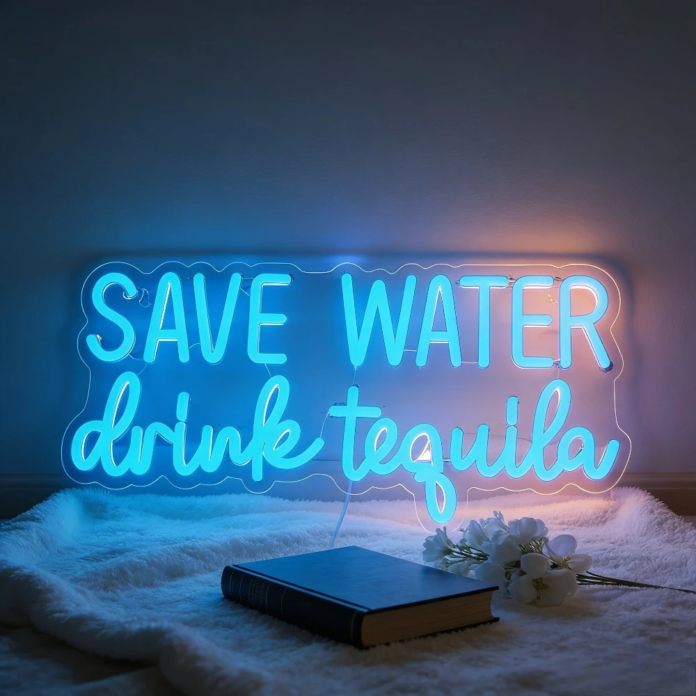 Save Water Drink Tequila Neon Sign LED Light for Home Bar Pub Decor Aesthetic Mood Lighting USB Rechargeable Party Night Light