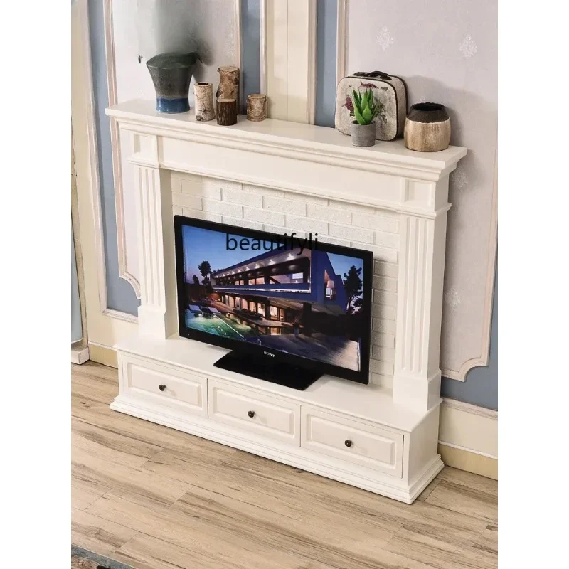 

Living Room European TV Cabinet Fireplace Curio Cabinet American Simple TV Cabinet Fireplace Mantel