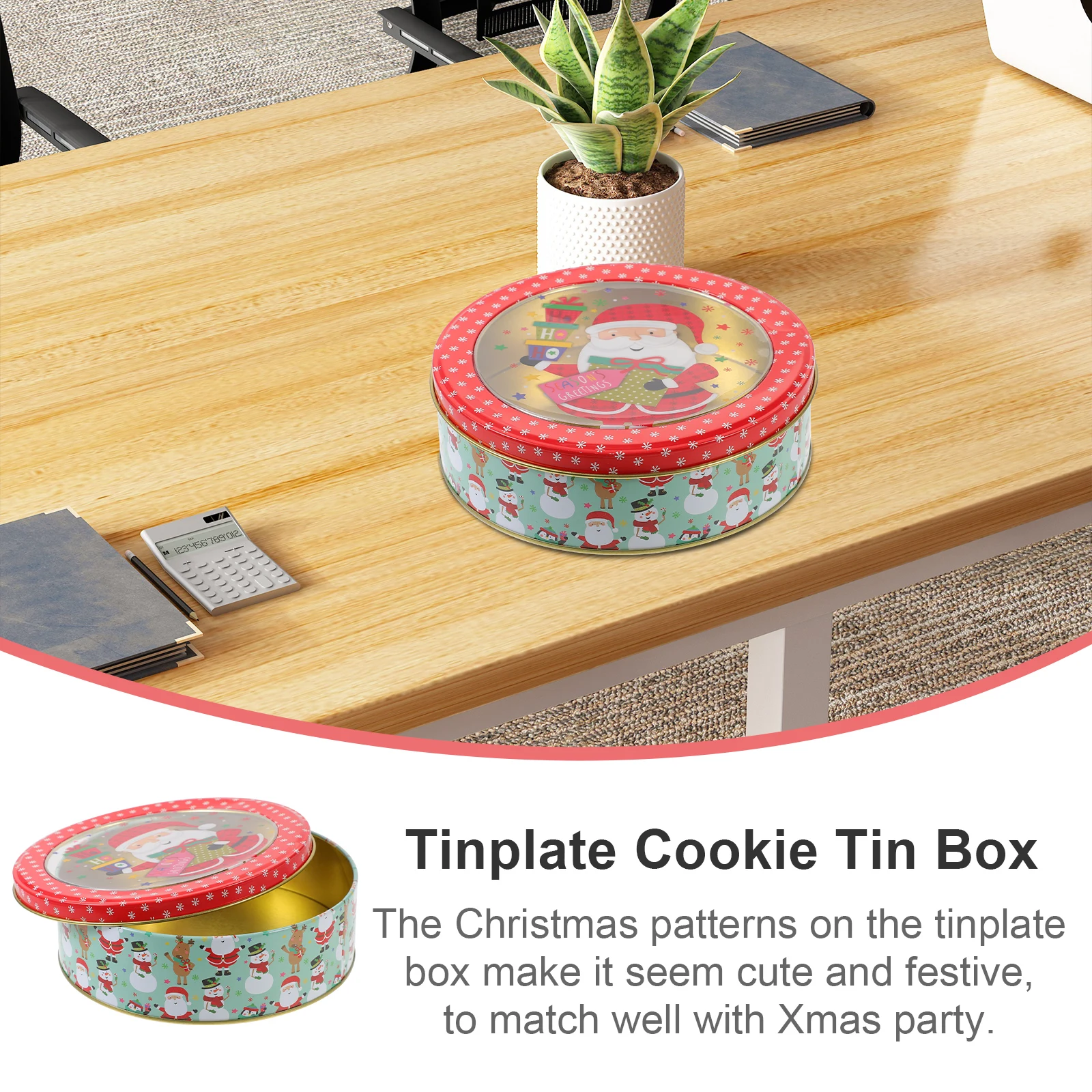

Christmas Cookie Box Cookies Holiday Boxes Biscuit Tins Rectangle Metal Container Iron Small with Window Man Baking Bakery