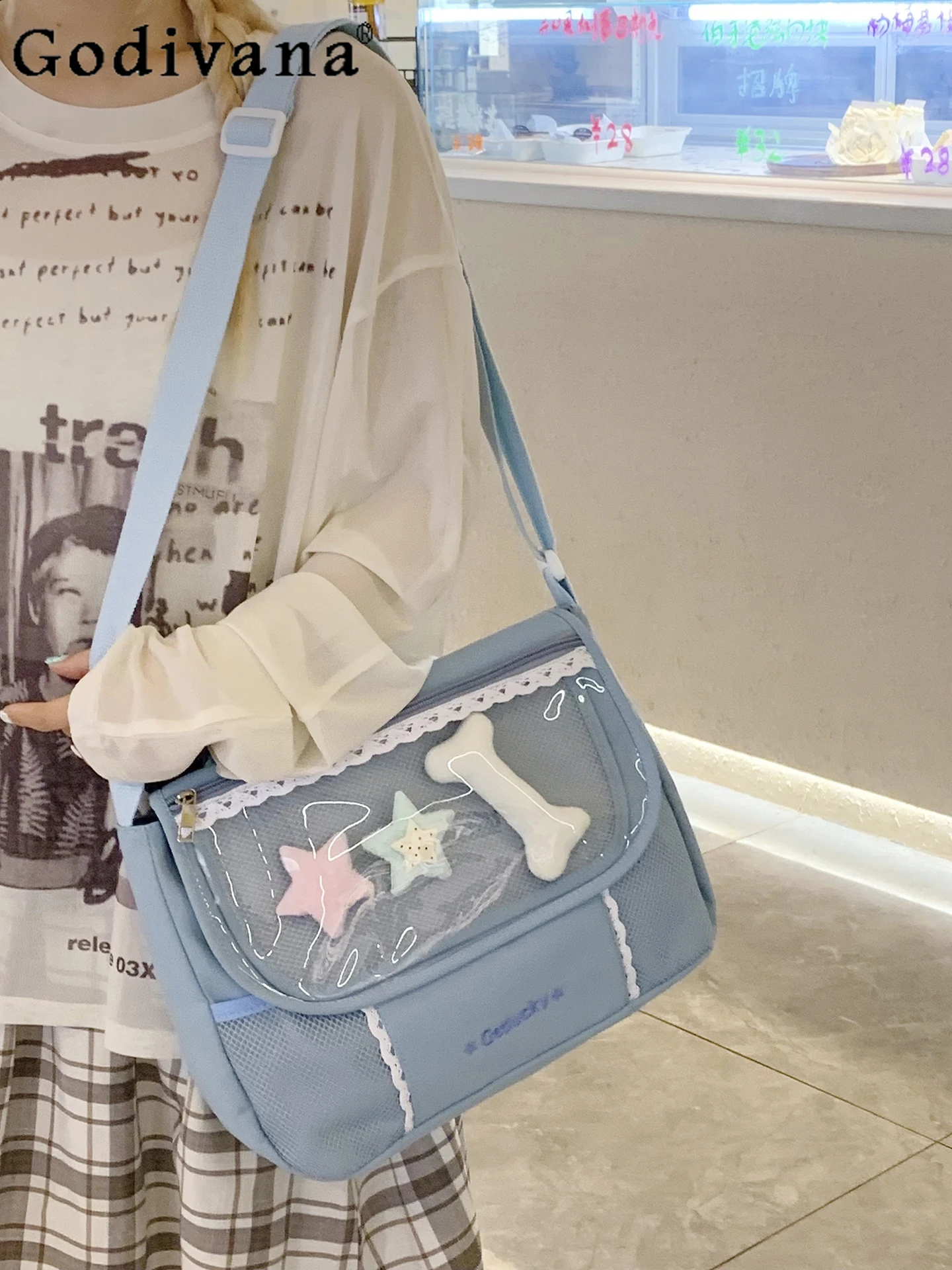 

Japanese Girl College Style Daily Commute Versatile Shoulder Bag Lace Lace Large Capacity Student Two-dimensional Pain Bag