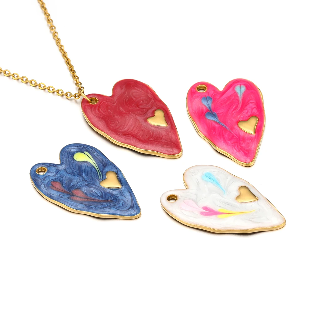 5pcs Stainless Steel Enamel Colorful Heart Charms Pendants for DIY Necklace Findings Jewelry Bracelet Supplies Earrings Making