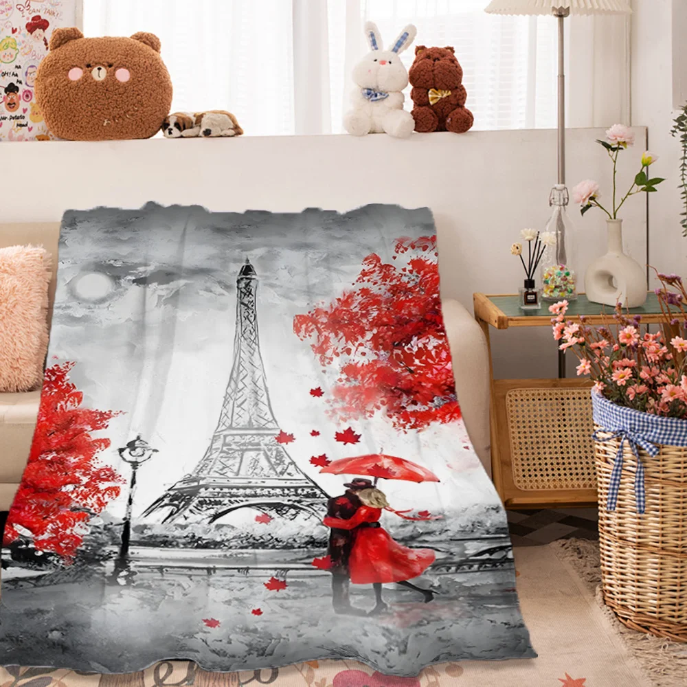 Romantic Eiffel Tower Under the Stars Couple's Embrace Print Blanket, Lightweight and Soft Shawl, Suitable for All Seasons, Perf