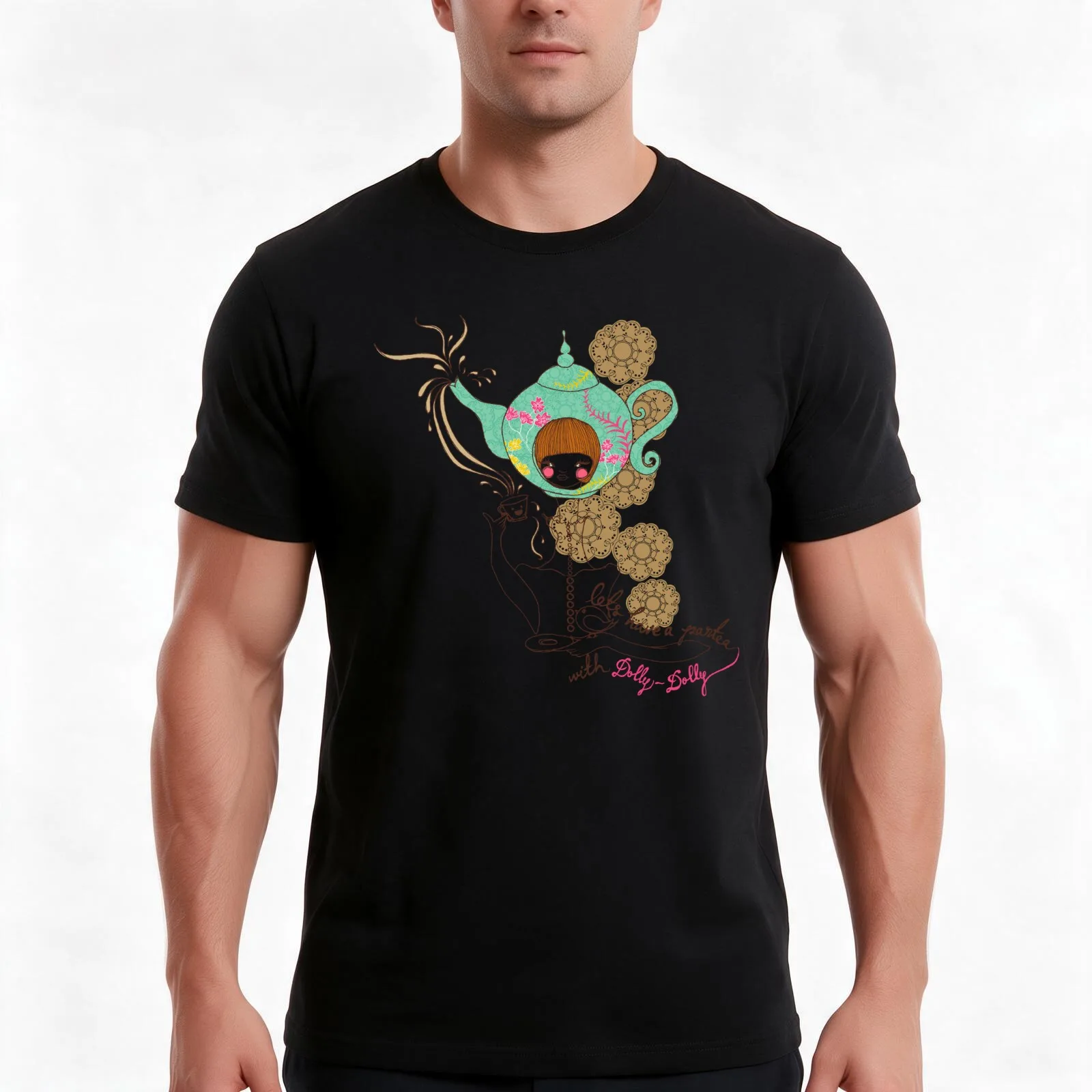 Partea with Dolly T-Shirt, Summer Casual Cotton Tee, Oversized Streetwear Tops, Vintage Graphic Print, Loose Fit Short Sleeve