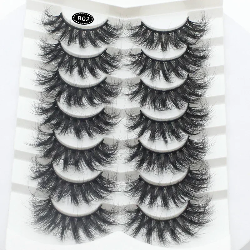 False Eyelashes 7 Pairs Fluffy Wispy Faux Mink Lashes Cat Eye Effect Dramatic Eye Lashes Thick Long Extension Makeup Wholesale
