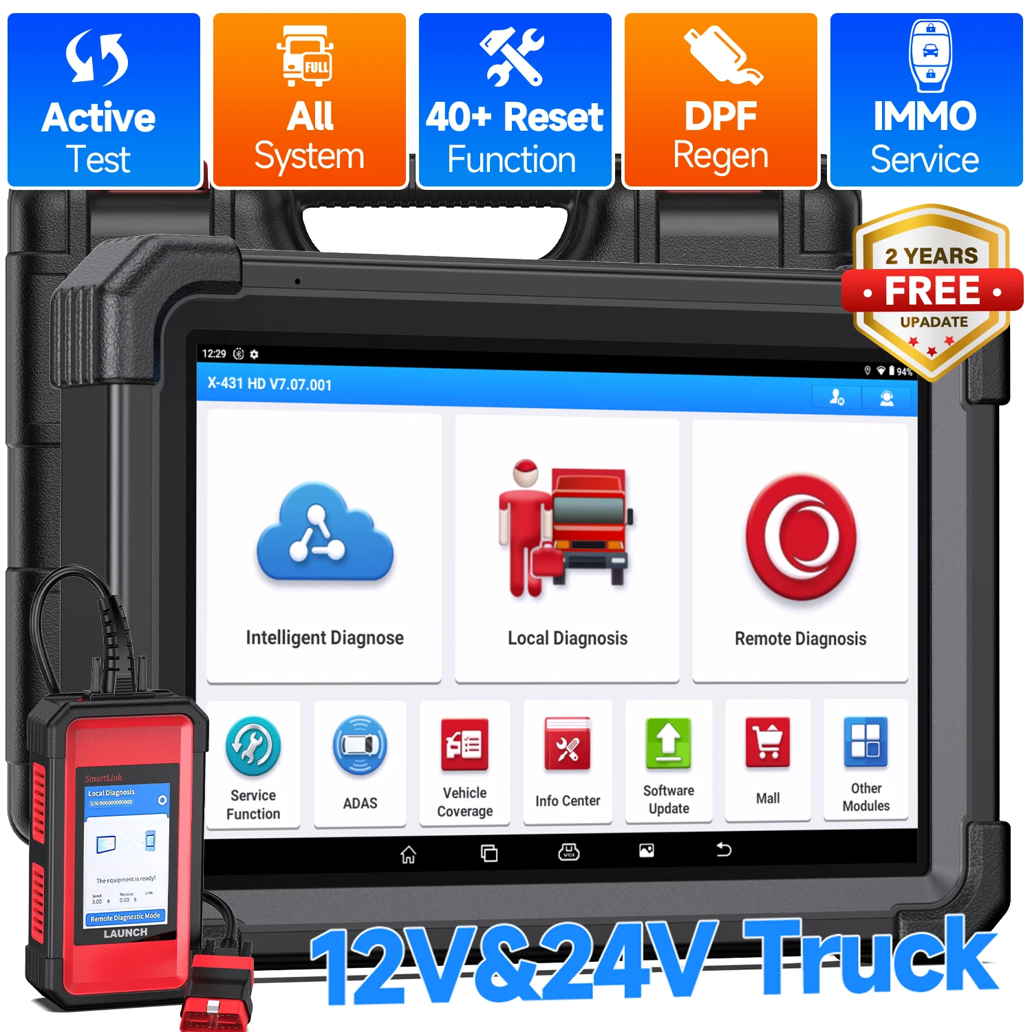 

LAUNCH Heavy Duty Truck Diagnostic Tool X431 V+ SmartLink HD Все системы IMMO Двунаправленное кодирование ЭБУ Автомобильный инструмент
