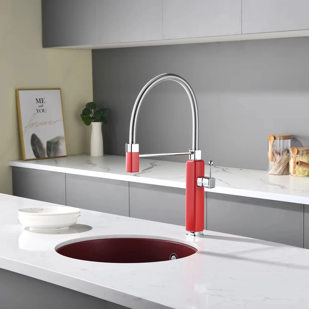 Hot Sale Hot and Cold Water Red Pull Out Kitchen Faucet