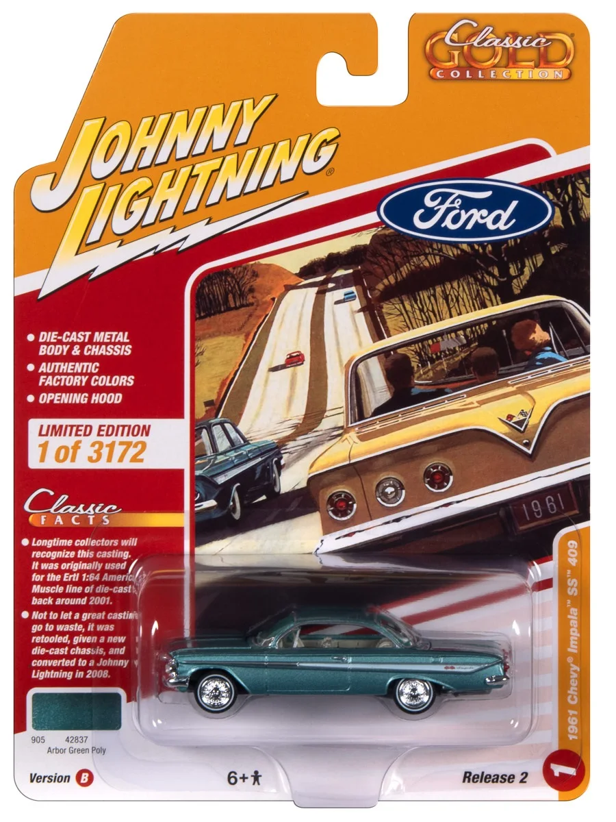 

Johnny Lightning 1/64 JL B1 1961 Impala SS 409 Arbor Green Die-cast Alloy Car Model Gold Classic Collection