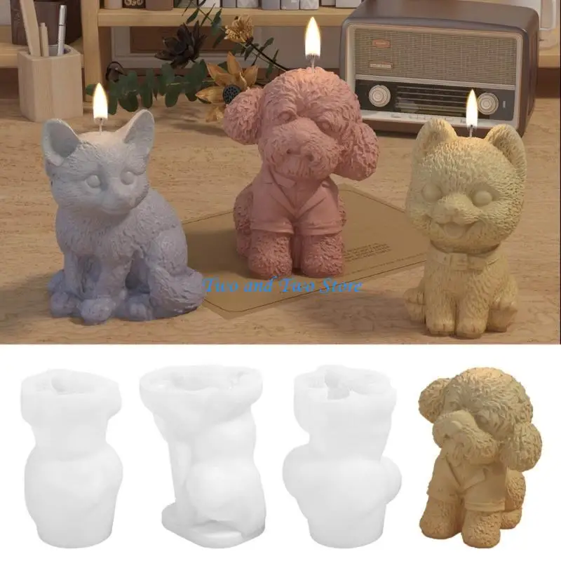 HX6F Realistic Pug Shaped Silicone Dog Mold Practical Plaster Craft Dog Decorations Mold for Craft Enthusiasts