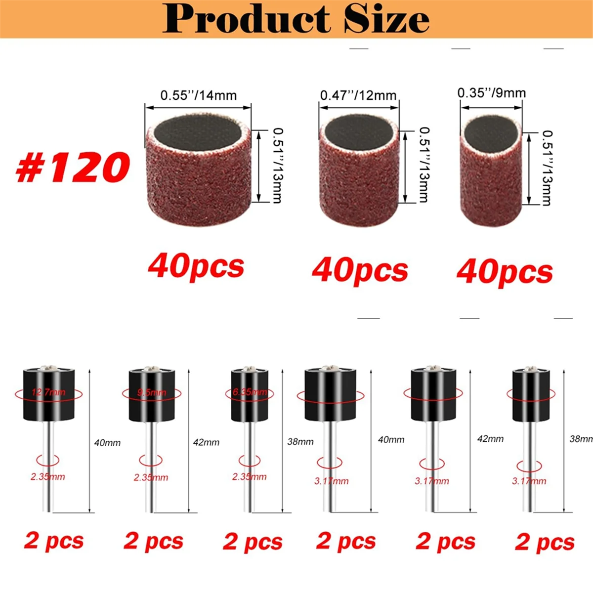 AA83 132 Pieces Sanding Drum Set,120 Pieces Aluminum Oxide 120Grit Drum Sander Sanding Sleeves and 12 Pieces Drum Mandrels