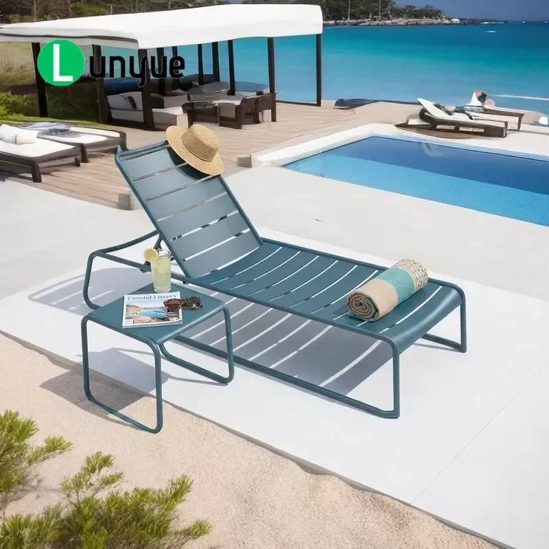 Custom Aluminum Outdoor Lounger with Slatted Seat and Adjustable Backrest for Garden Beach Pool Durable Weather Resistant