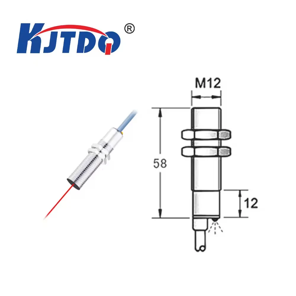 KJT M12 Visible Infrared Laser Diffuse Reflection Photoelectric Optoelectric Sensor Waterproof Switch NPN PNP NO NC 100mm Detect