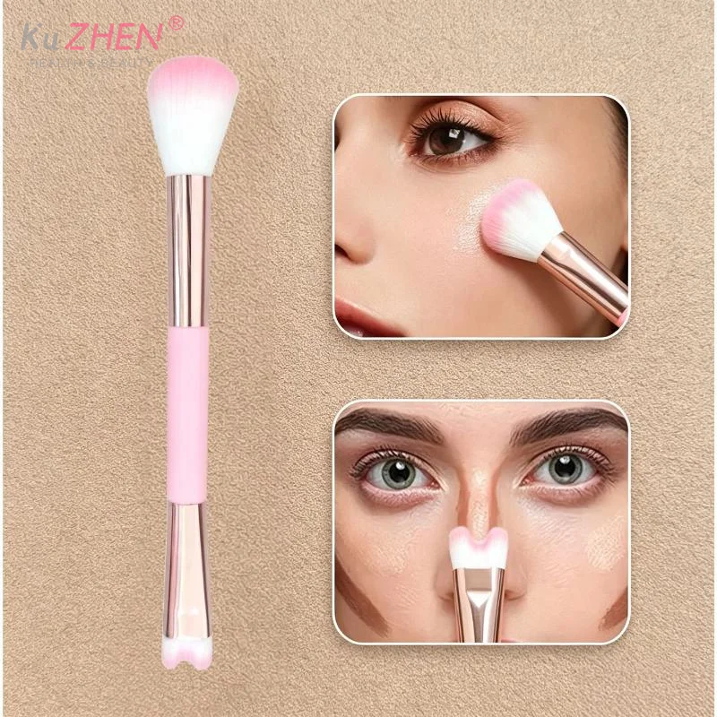 Pinceau de maquillage en forme de U pour sculpter et définir le contour du nez, pinceau double tête pour fond de teint et illuminateur, pinceau pour ombre de nez