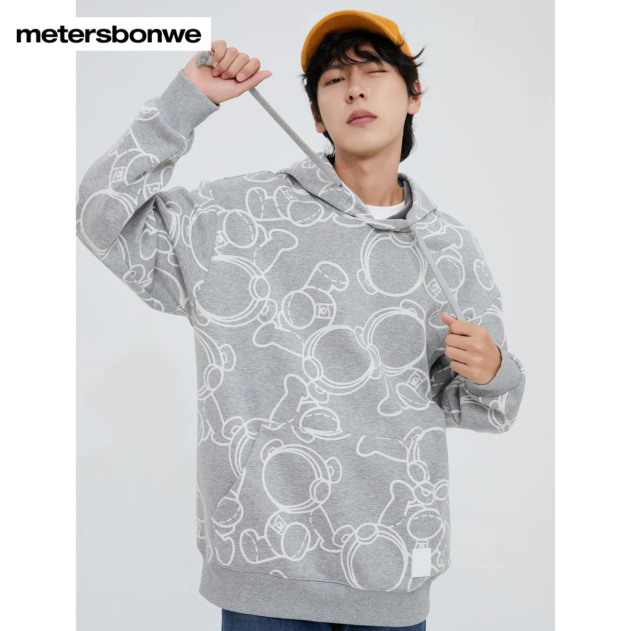 Metersbonwe-Men's And Women's Fleece Classic Hooded Design Pullover Full Fashion Cartoon Print Hoodie Casual Warm Wear Winter