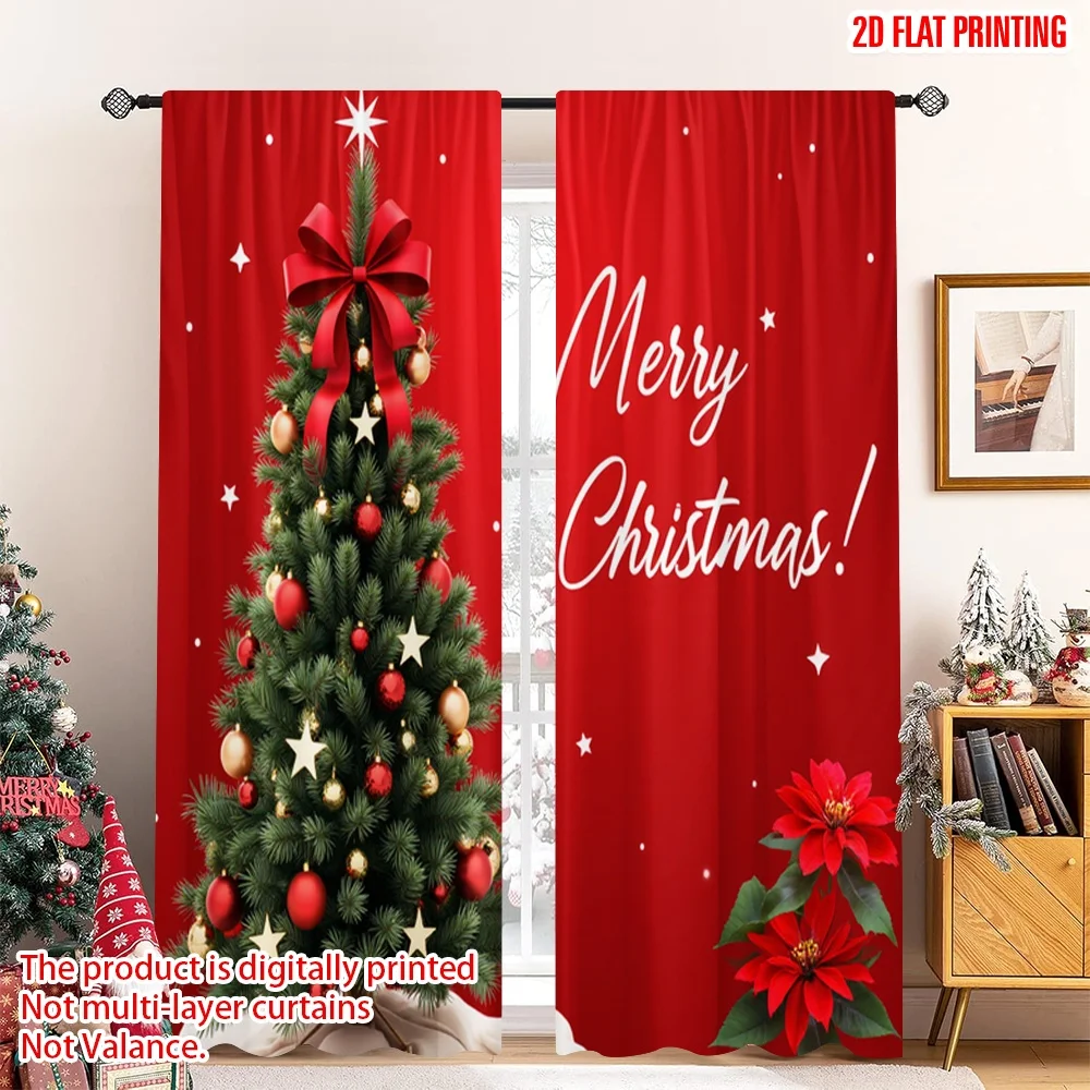 

2pcs 2D flat printing Merry Christmas Party Curtains Merry Christmas Tree 100% Polyester Without Electricity Festive Wall Decor