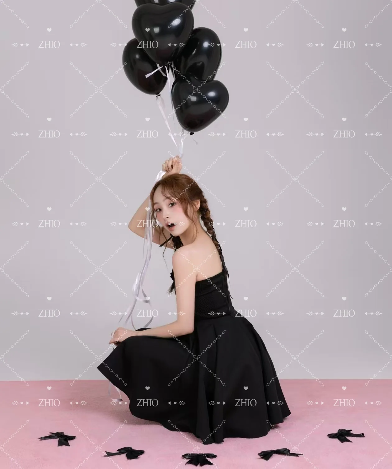 ZHIO Sweet Black Short Wedding Party Dress Strapless A-Line Birthday Korea Photo Shoot Bridal Reception Gown Custom 웨딩드레스