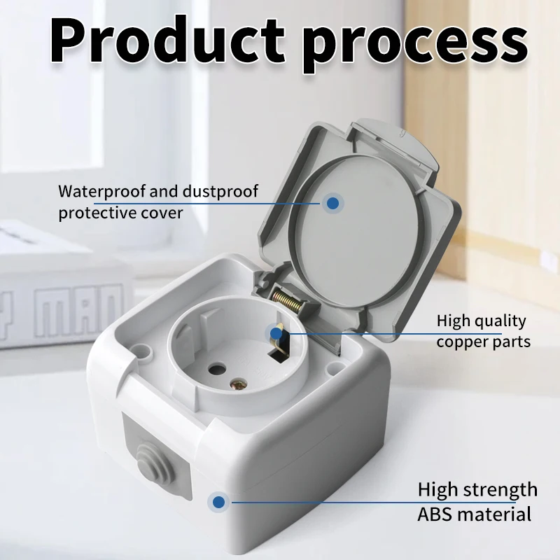 2P+E IP54 Surface Type 1 Gang Schuko Socket European Electrical Waterproof China Sockets And Switches