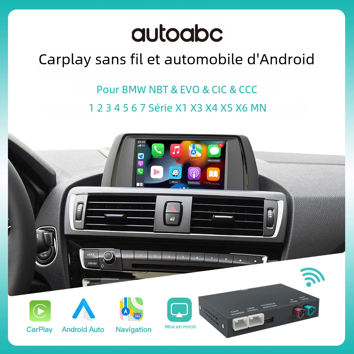 CarPlay sans fil pour BMW, décodeur automatique Android, NBT, CIC, EVO, CCC, série 1, 2, 3, 4, 5, 7, E70, F10, F25, F26, F48, MINI Tage, X5, X6,