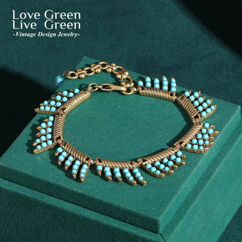 

Bead Bracelet Turquoise Jewelry Wholesale Leaf Tassel Natural Stone Antique Gold Color Summer Accessories Mothers Day Gift 2025