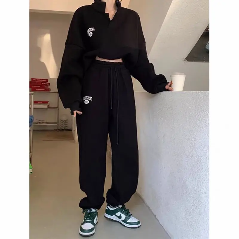 Women\'s Fashion Sports Suit Autumn And Winter 2024 New Loose Long Sleeved Tops Pant Two Pieces Sets For Woman Couture Tracksuit