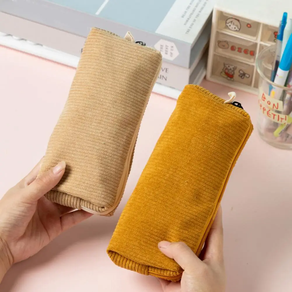 Premium Corduroy Pen Case Soft Corduroy Pencil Case with Zipper Small Multifunctional Pouch Organizer for Makeup Travel