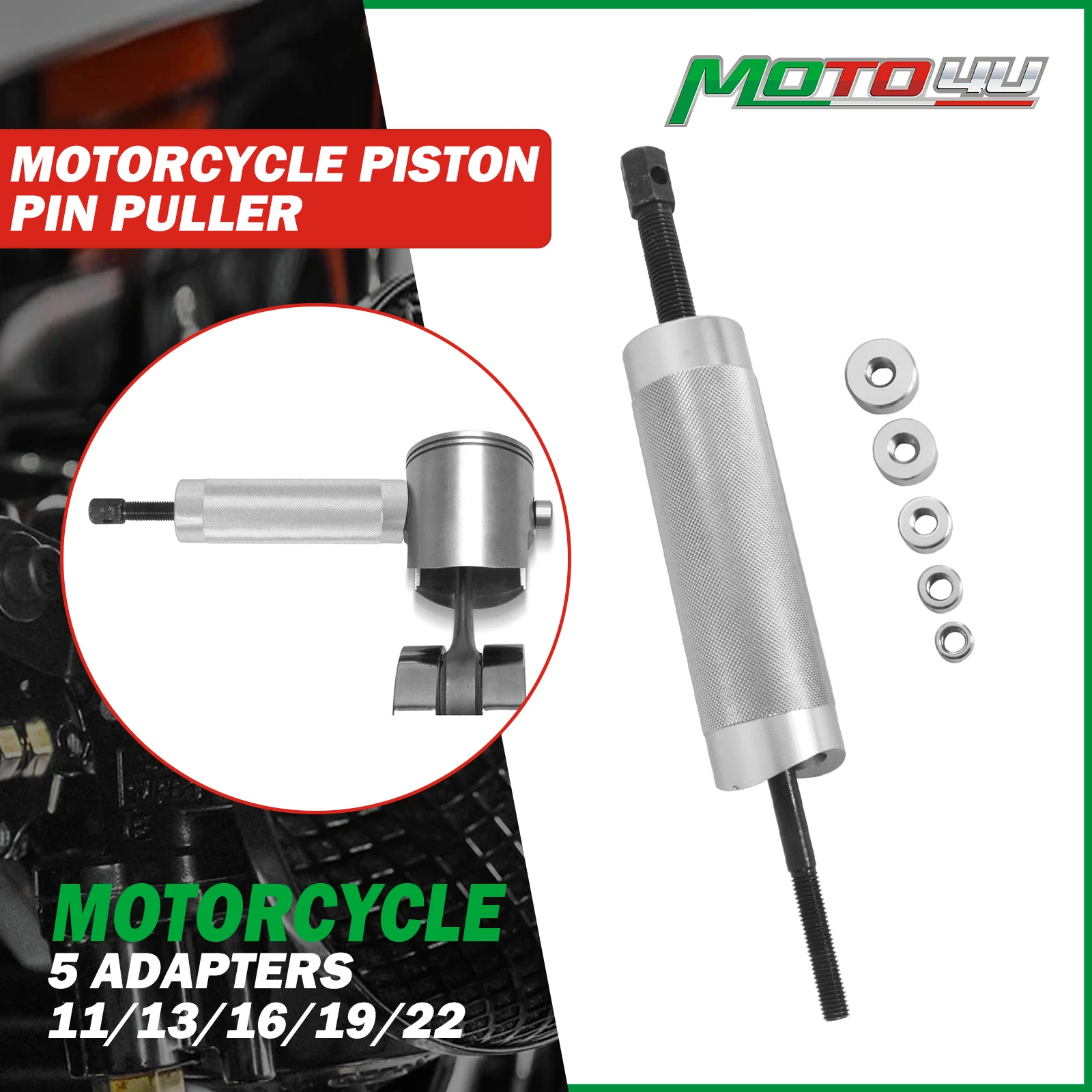 

Motorcycle Piston Pin Puller Heavy-Duty Construction For Easy Installation and Removal Protects Engine 5 Adapters 11/13/16/19/22